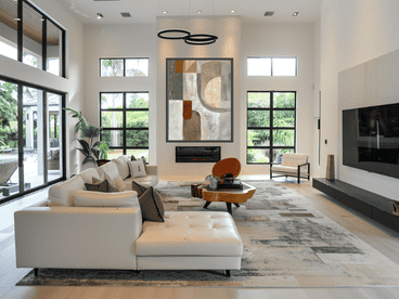 Open Space Living Room with Abstract Mid Century Modern Focal Point